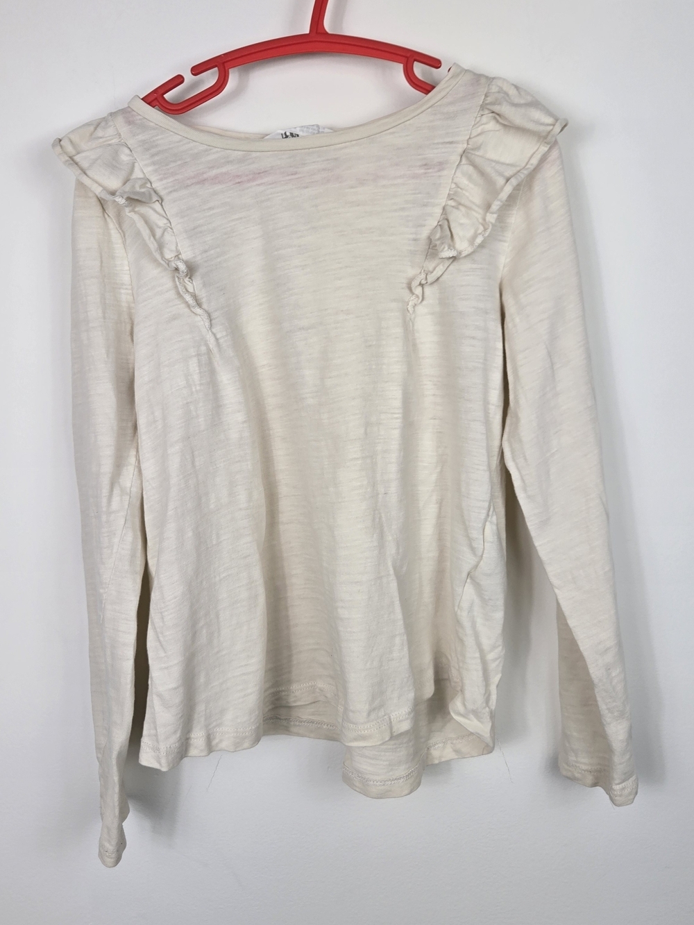 H&M Girls Cream Ruffle Shoulder Long Sleeve Tee Size 6/7 Cottagecore
